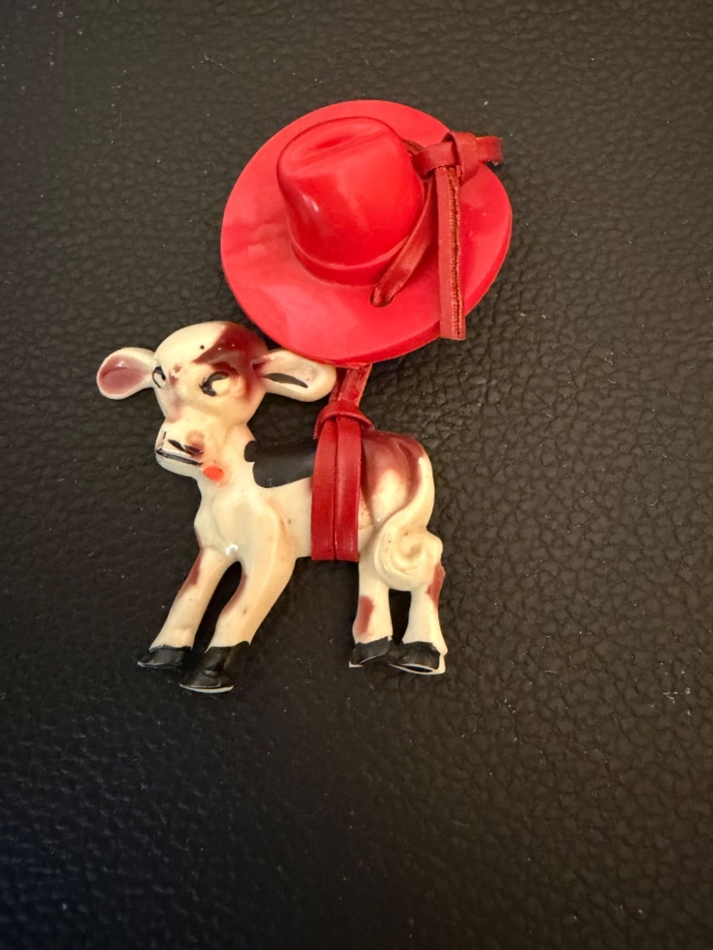 1930s-1940s ArtDeco Era Celluloid Cowboy Hat & Calf Brooch